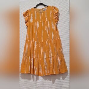 Orange Tie-Dye Ruffle Sleeve Dress